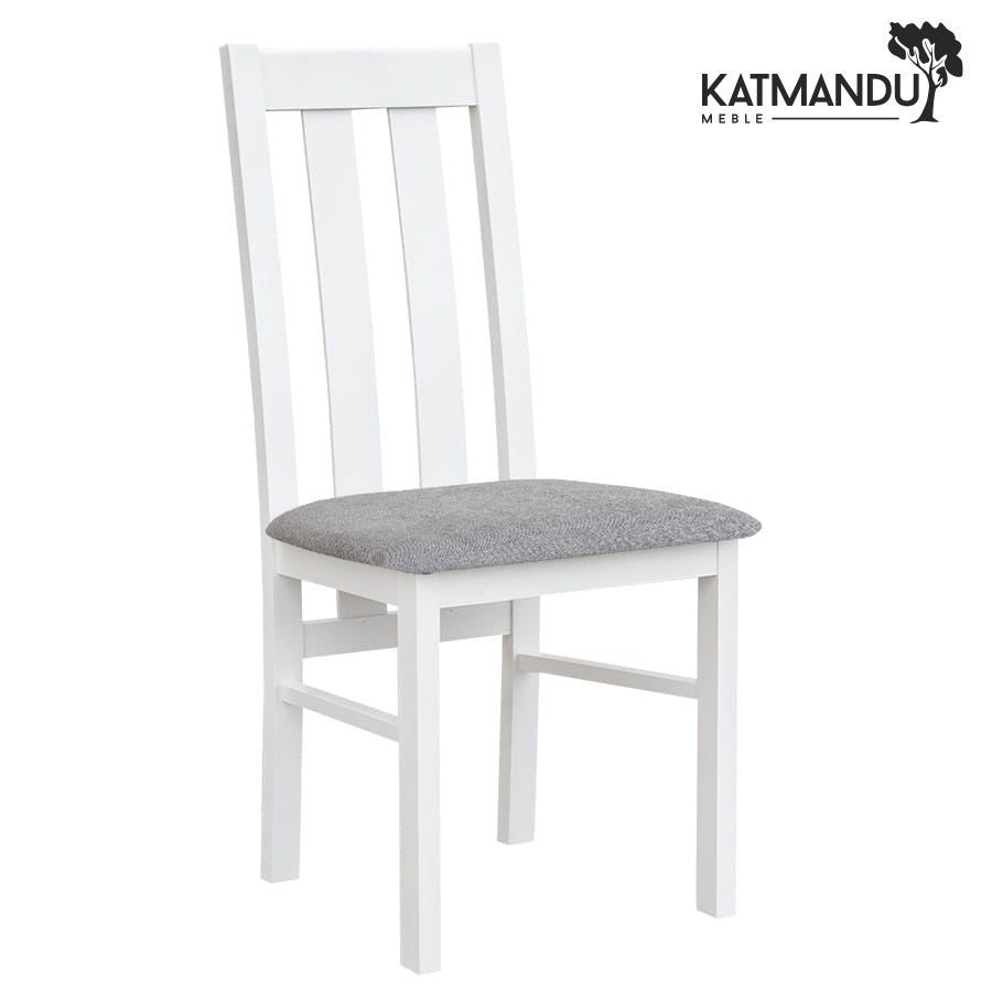 Belluno Elegante 10 Esszimmerstuhl mit Stoffpolster - massives Buchenholz weiß mit Sitz in Beige, Grau, Graphitgrau