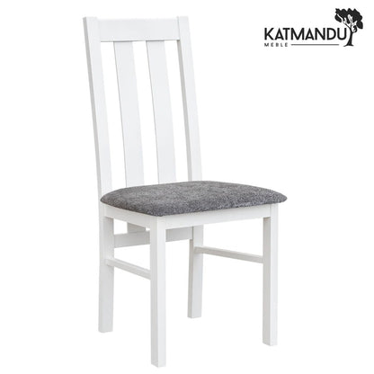 Belluno Elegante 10 Esszimmerstuhl mit Stoffpolster - massives Buchenholz weiß mit Sitz in Beige, Grau, Graphitgrau