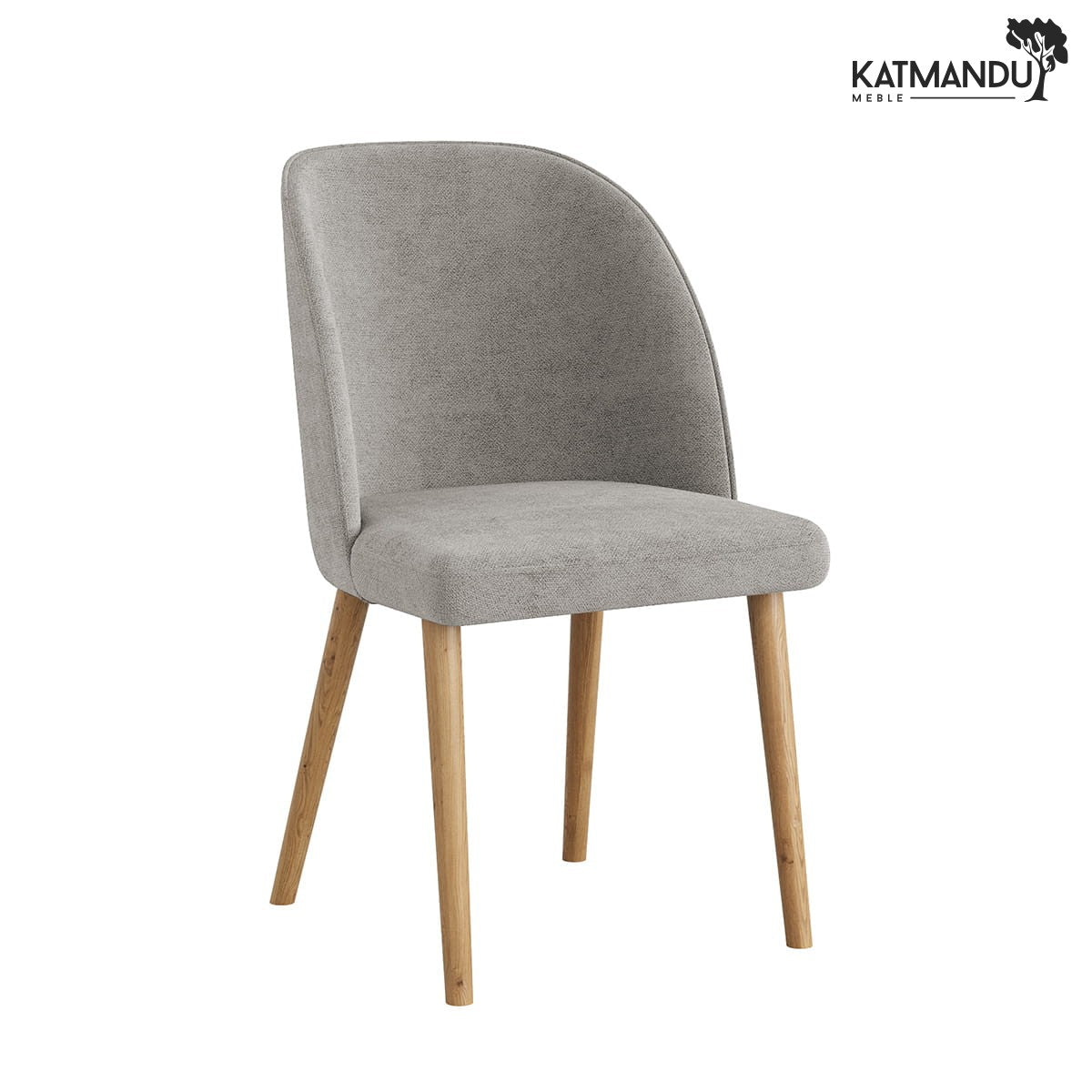 Eleganter Olbia Esszimmerstuhl aus Chenille in Grau mit Massivholzbeinen