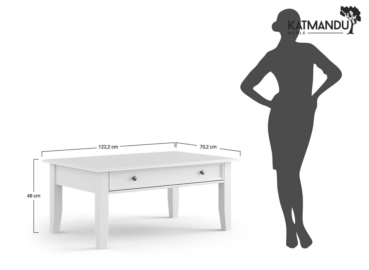 Eleganter weißer Belluno Elegante Kiefernholz Couchtisch mit Schublade