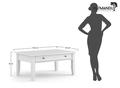 Eleganter weißer Belluno Elegante Kiefernholz Couchtisch mit Schublade