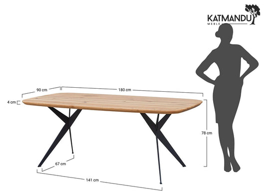 Esstisch Sistina 180 × 90 cm oval - Massiver Eichenholztisch, geölt, Metallbeine, Loft Design