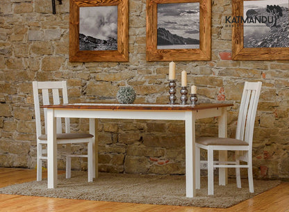Eleganter weißer Belluno Elegante Ausziehbarer Kieferntisch mit Eichenplatte