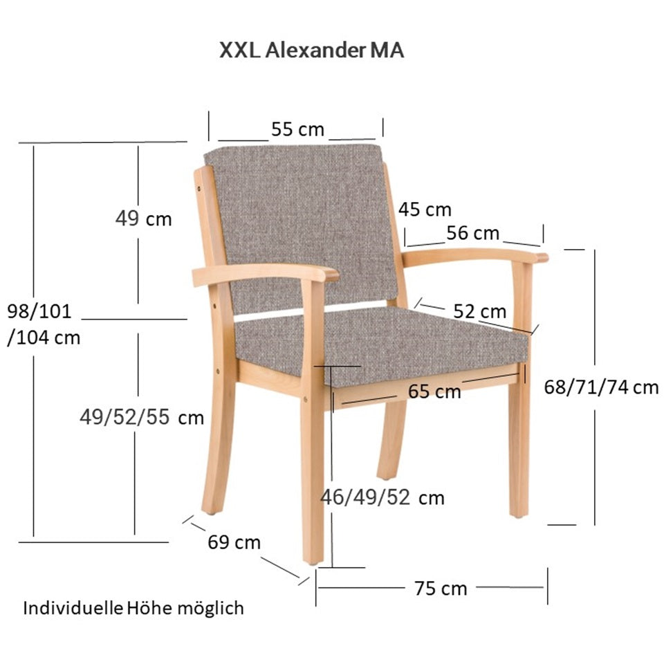 Schwerlaststuhl Alexander XXL auf Rollen – Stabiler Stuhl mit Armlehnen für Adipositas bis 250 kg - Bild 5