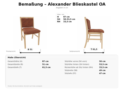 Hüftstuhl Alexander Blieskastel – Bequemer Seniorenstuhl ohne Armlehnen – Massivholzstuhl Pflegeleicht