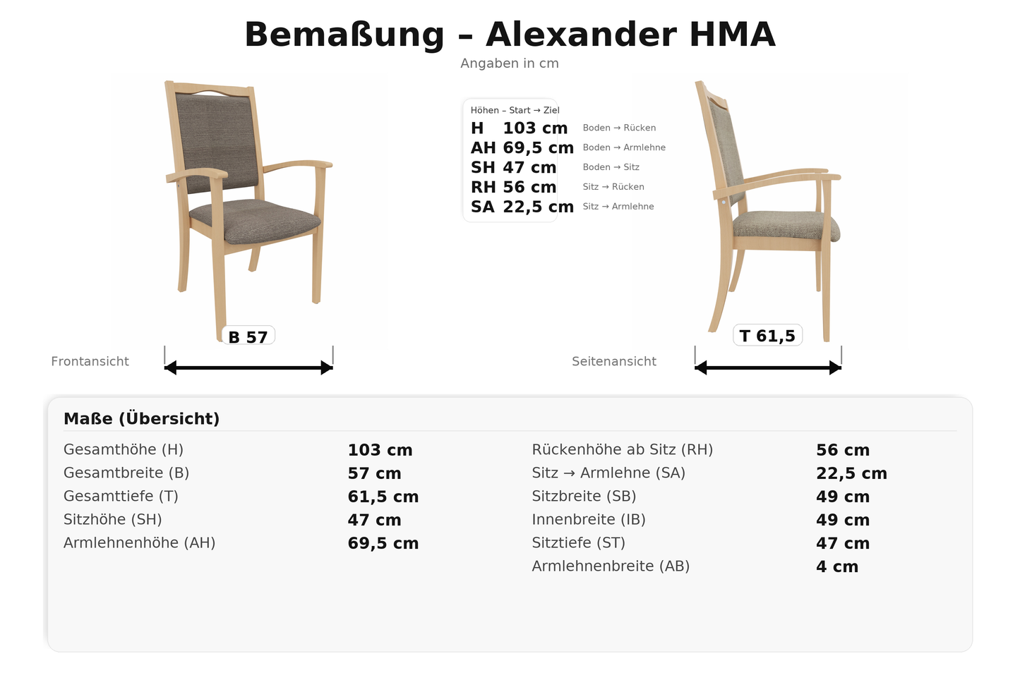 Alexander Hochlehner Rustikal – Ergonomischer Armlehnenstuhl für Senioren und Pflege