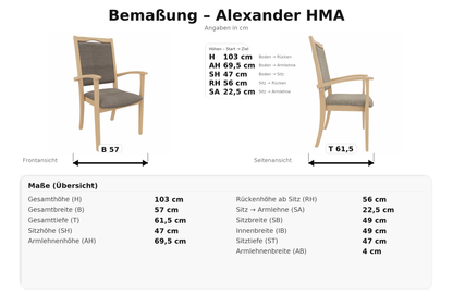 Alexander Hochlehner Rustikal – Ergonomischer Armlehnenstuhl für Senioren und Pflege