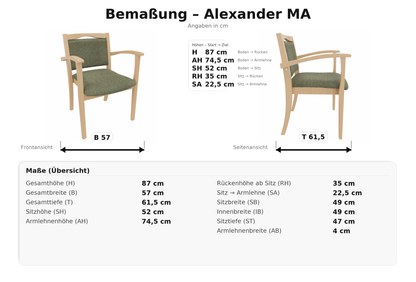 Seniorenstuhl Alexander Rustikal mit Armlehnen – Komfortabler Pflegestuhl –  52cm Sitzhöhe