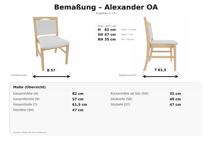 Seniorenstuhl Alexander ohne Armlehnen – Komfortabler Pflege- und Esszimmerstuhl –  47cm Sitzhöhe