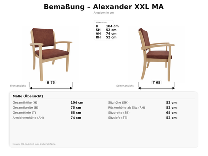 Maßübersicht Alexander XXL - 52cm Sitzhöhe