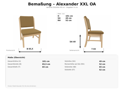 Schwerlaststuhl Alexander XXL – Stabiler Stuhl für Adipositas bis 250 kg ohne Armlehnen –  49cm Sitzhöhe
