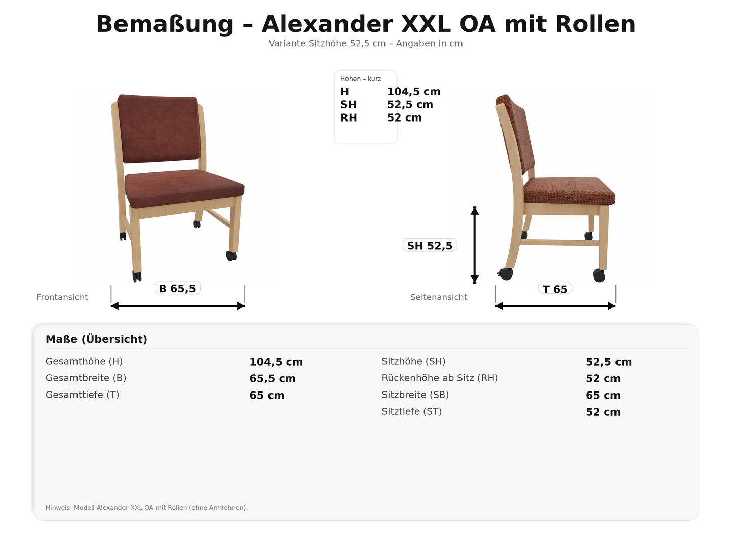 Schwerlaststuhl Alexander XXL auf Rollen – Stabiler Stuhl ohne Armlehnen für Adipositas bis 250 kg