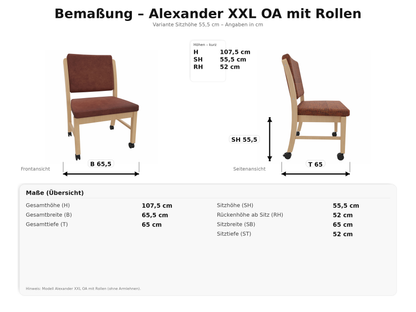 Schwerlaststuhl Alexander XXL auf Rollen – Stabiler Stuhl ohne Armlehnen für Adipositas bis 250 kg
