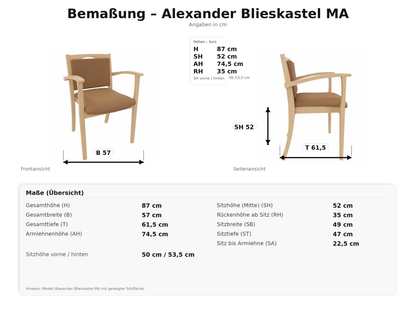 Hüftstuhl Alexander Blieskastel – Bequemer Seniorenstuhl mit Armlehnen – Massivholz Stabil