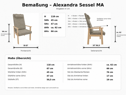 Pflegesessel Alexandra mit Armlehnen – Bequemer Seniorensessel mit Armlehnen für Pflege & Wohnen