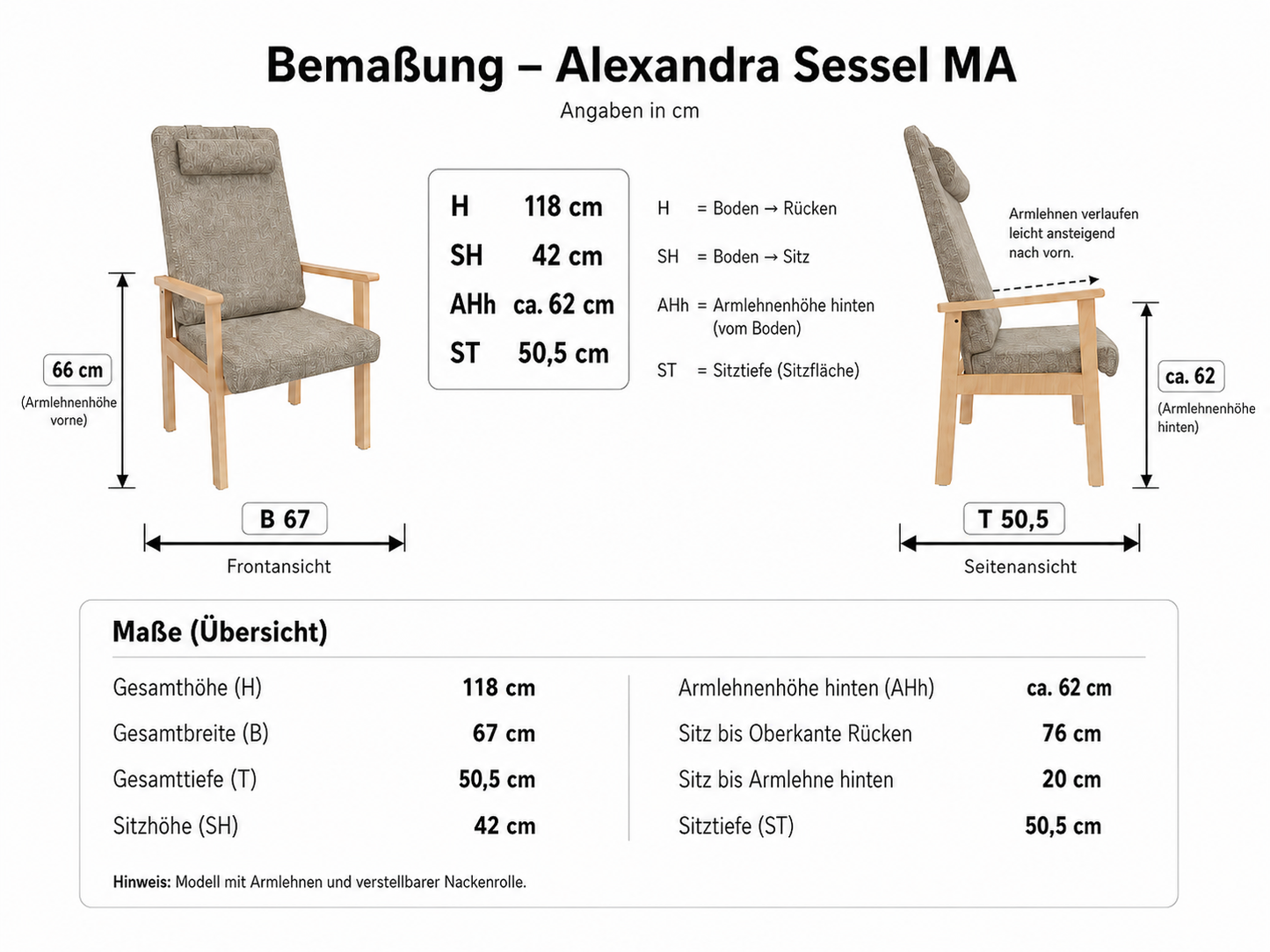 Pflegesessel Alexandra mit Armlehnen – Bequemer Seniorensessel mit Armlehnen für Pflege & Wohnen