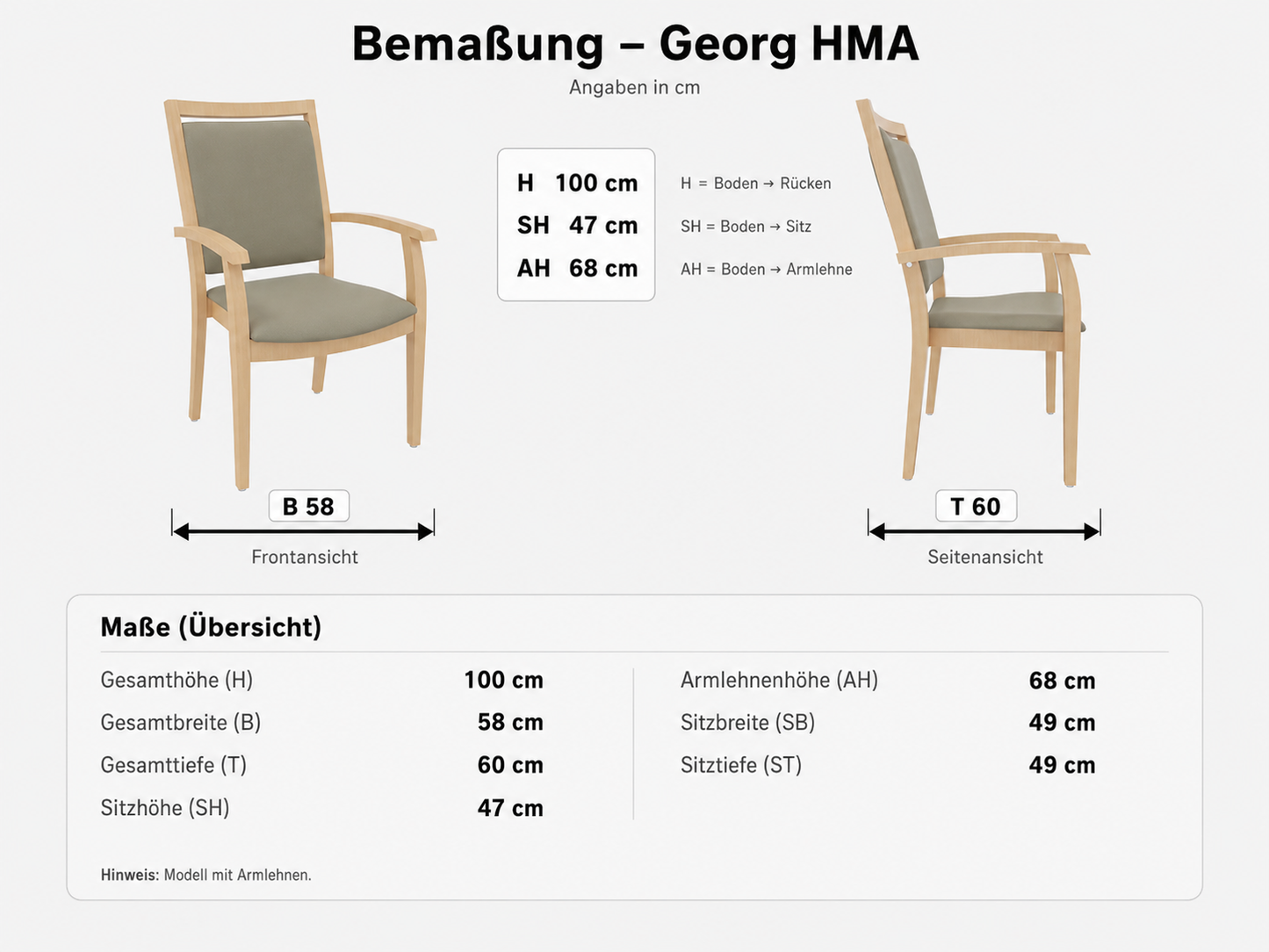 Seniorenstuhl Hochlehner Georg mit Armlehnen – Bequemer Stuhl mit Armlehnen für Senioren