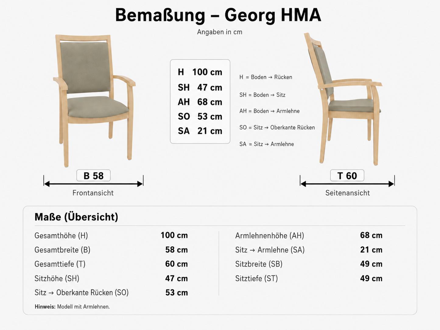 Seniorenstuhl Hochlehner Georg mit Armlehnen – Bequemer Stuhl mit Armlehnen für Senioren