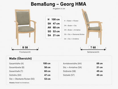 Seniorenstuhl Hochlehner Georg mit Armlehnen – Bequemer Stuhl mit Armlehnen für Senioren