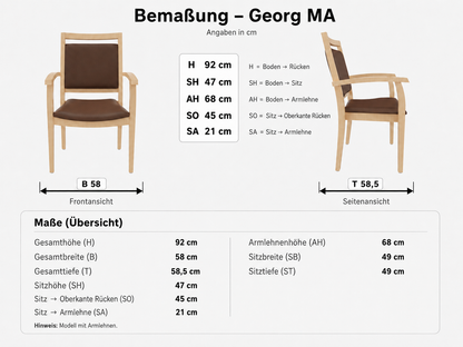 Seniorenstuhl Georg mit Armlehnen – Pflegestuhl mit Armlehnen für Alltag und Betreuung