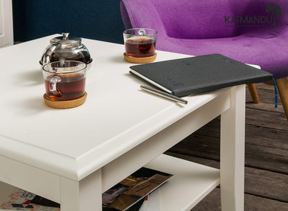 Kleine weiße Belluno Elegante Kiefernholz Couchtisch mit Regal