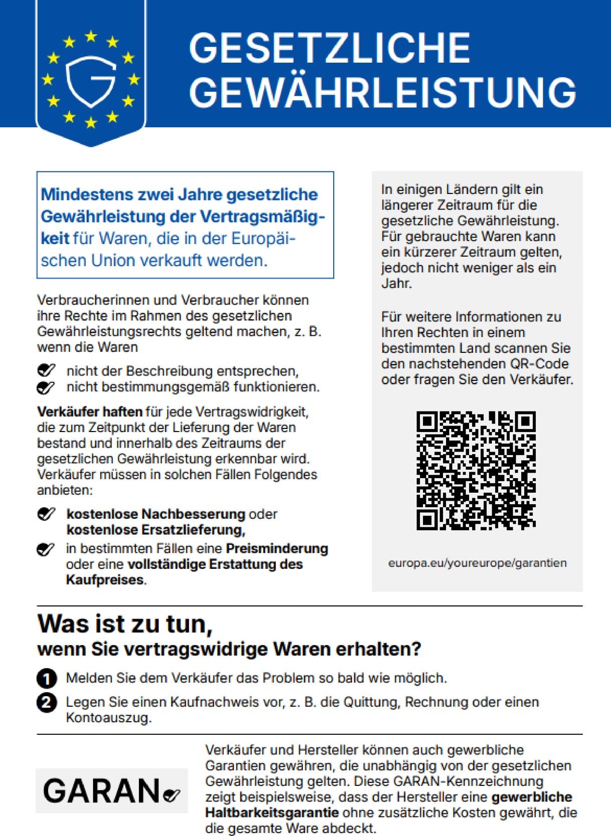 Informationen zur Gewährleistung